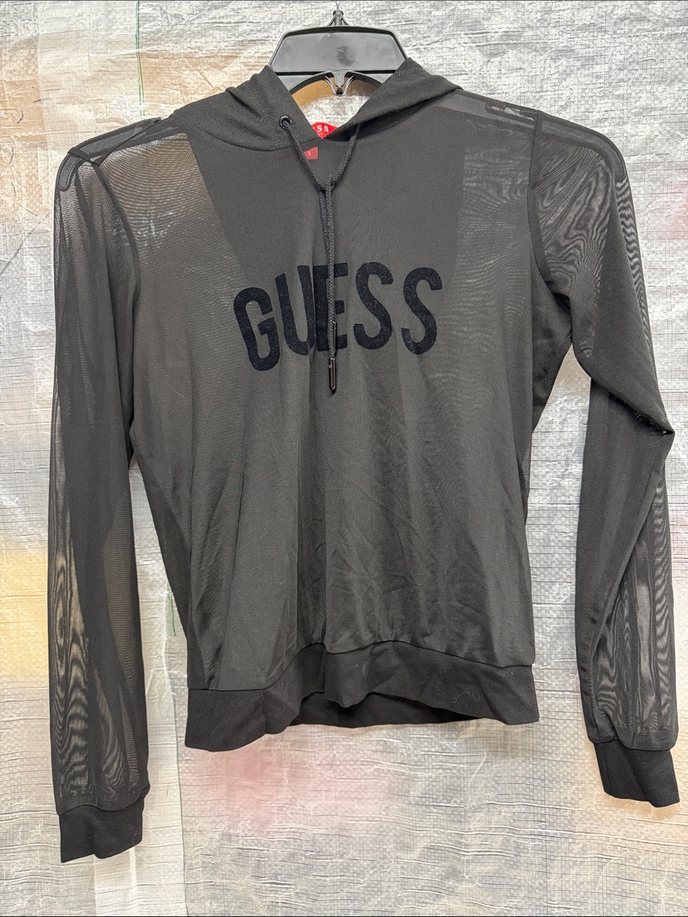 Guess Black Mesh Hoodie • Size S • Logo Front • Good Condition
